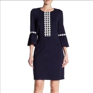 Nanette Lepore Navy and Lace Bell Sleeve Dress